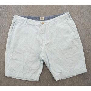 Faherty Shorts Mens 38 Blue Linen Light Mid Rise Zip Fly 10" Casual Chino